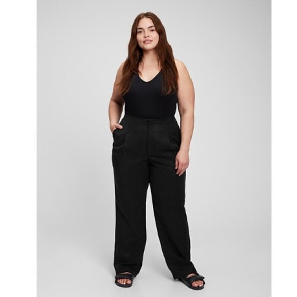 GAP Softsuit Tencel High Rise Pleated Wide Leg Black Pants Size 14 RT$90 #404698 - Picture 5 of 11